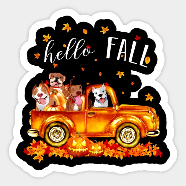 Pitbulls Hello Fall - Pitbulls In Car Pumpkin Halloween T-shirt Pitbulls Autunm Gift Sticker by kimmygoderteart